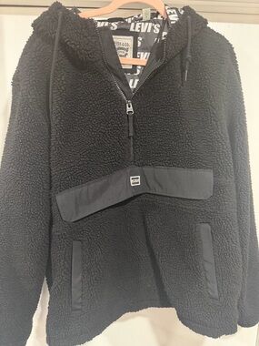 Levi's Black Sherpa Half-Zip Pullover Hoodie
